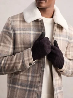 Reiss Chocolate Brown Lawson Ribbed-Merino Touchscreen Gloves