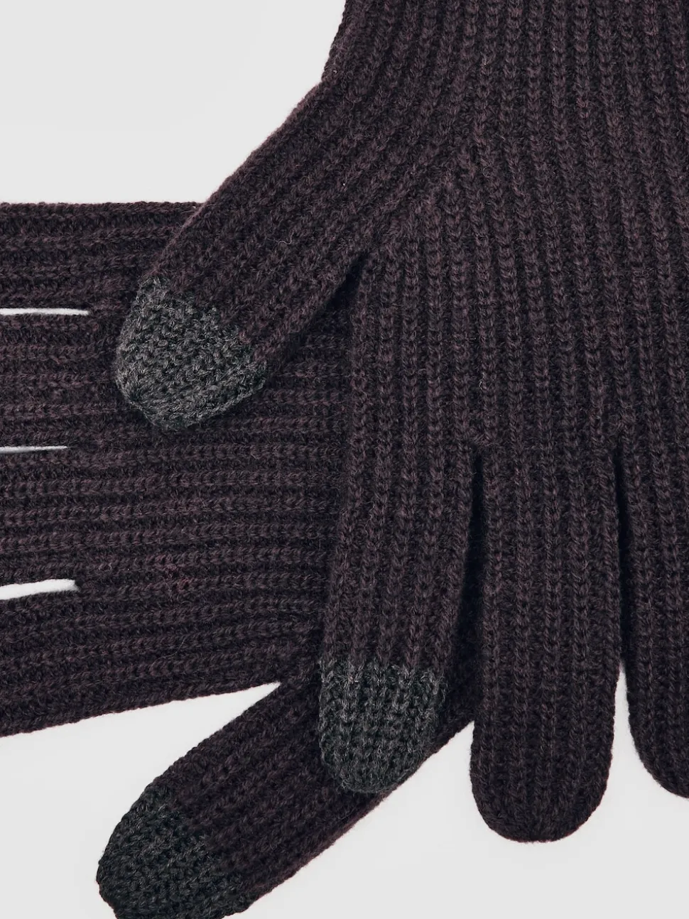 Reiss Chocolate Brown Lawson Ribbed-Merino Touchscreen Gloves