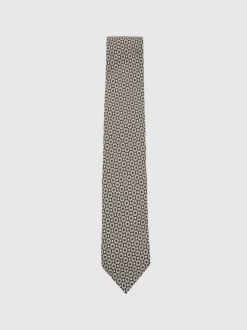 Reiss Chocolate Brown Multi Palmiro Silk Geometric-Print Tie
