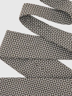 Reiss Chocolate Brown Multi Palmiro Silk Geometric-Print Tie