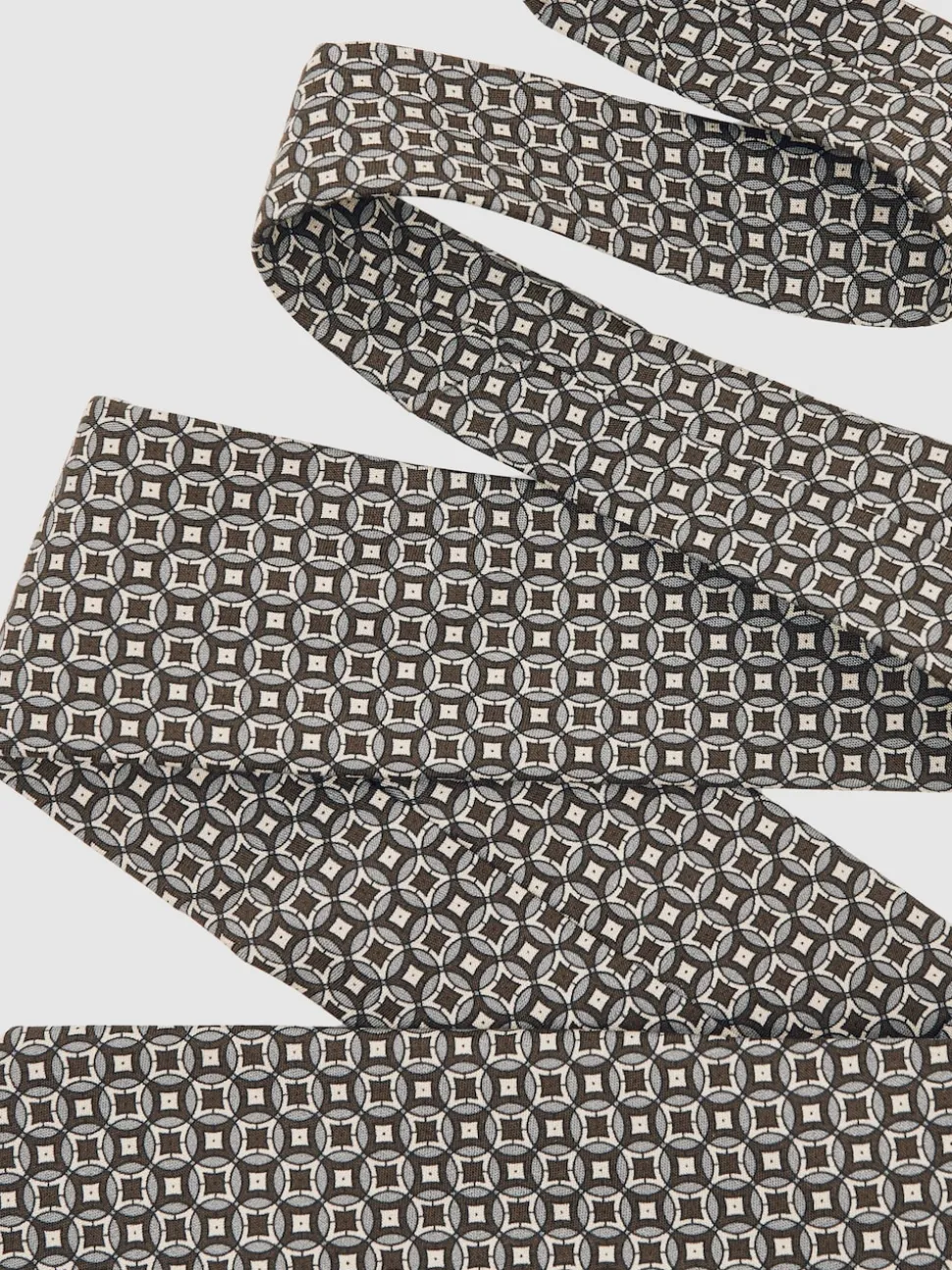 Reiss Chocolate Brown Multi Palmiro Silk Geometric-Print Tie