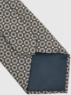 Reiss Chocolate Brown Multi Palmiro Silk Geometric-Print Tie