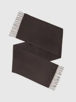 Reiss Chocolate Brown Picton Wool-Cashmere Script-Logo Scarf
