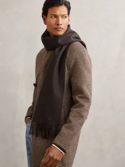 Reiss Chocolate Brown Picton Wool-Cashmere Script-Logo Scarf