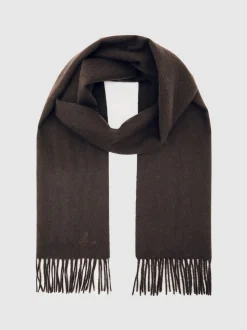 Reiss Chocolate Brown Picton Wool-Cashmere Script-Logo Scarf