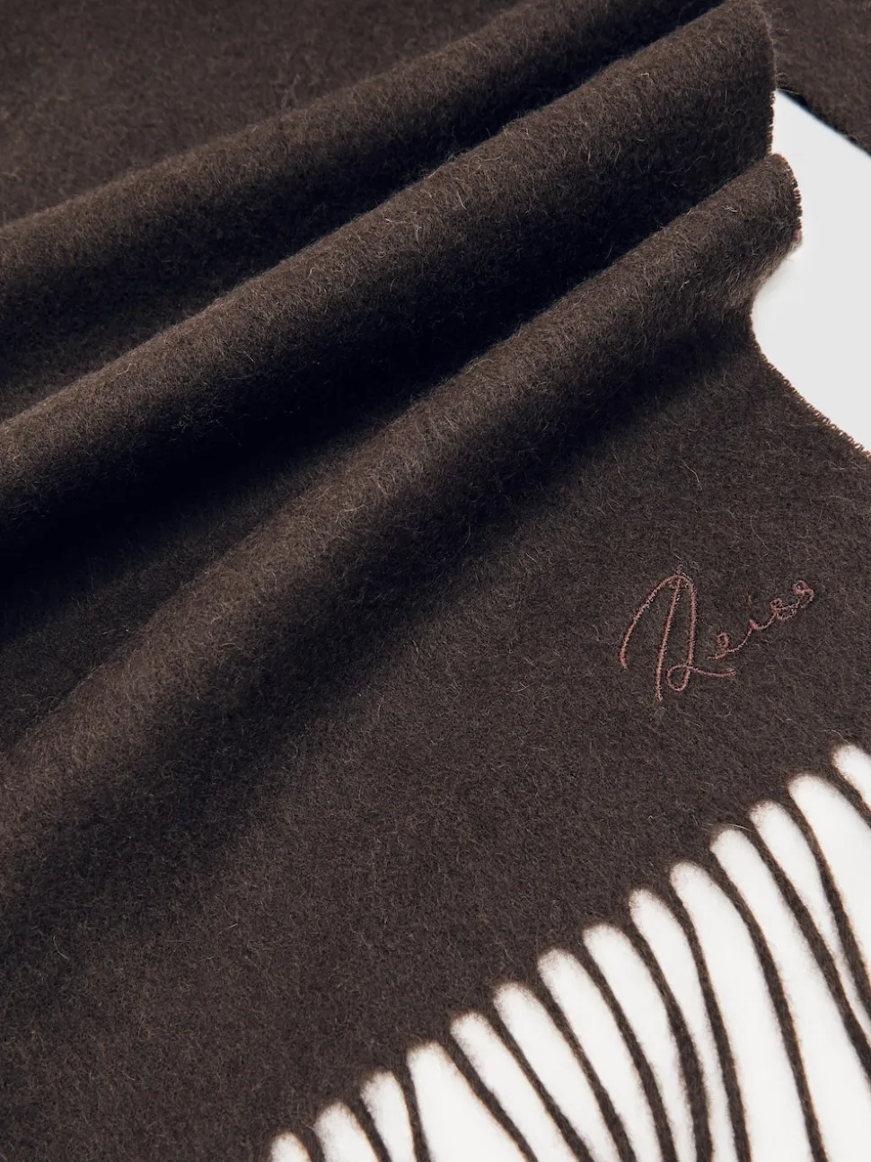 Reiss Chocolate Brown Picton Wool-Cashmere Script-Logo Scarf