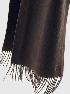 Reiss Chocolate Brown Picton Wool-Cashmere Script-Logo Scarf
