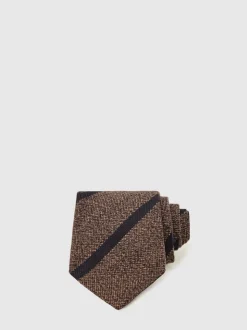 Reiss Chocolate Brown Sante Wool-Silk Striped Tie