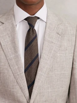 Reiss Chocolate Brown Sante Wool-Silk Striped Tie