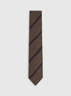 Reiss Chocolate Brown Sante Wool-Silk Striped Tie