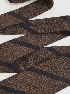 Reiss Chocolate Brown Sante Wool-Silk Striped Tie