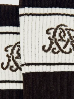 Reiss Chocolate Brown/Ecru/Navy Maurice Monogram Cotton-Blend Rib Sport Socks