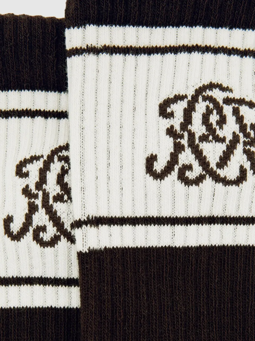 Reiss Chocolate Brown/Ecru/Navy Maurice Monogram Cotton-Blend Rib Sport Socks