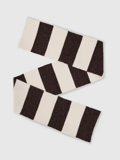 Reiss Chocolate Brown/Off White Wesley Waffle-Knit Block-Stripe Scarf with Wool