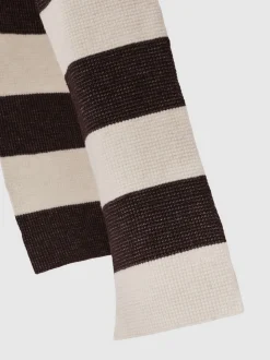 Reiss Chocolate Brown/Off White Wesley Waffle-Knit Block-Stripe Scarf with Wool