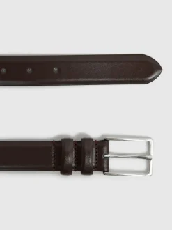 Reiss Chocolate Dante Smooth Leather Belt