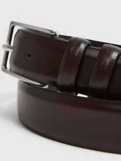 Reiss Chocolate Dante Smooth Leather Belt
