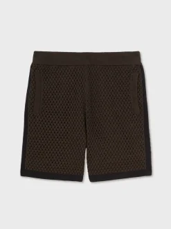 Reiss Chocolate/Navy Butler Cotton-Blend Crochet Shorts