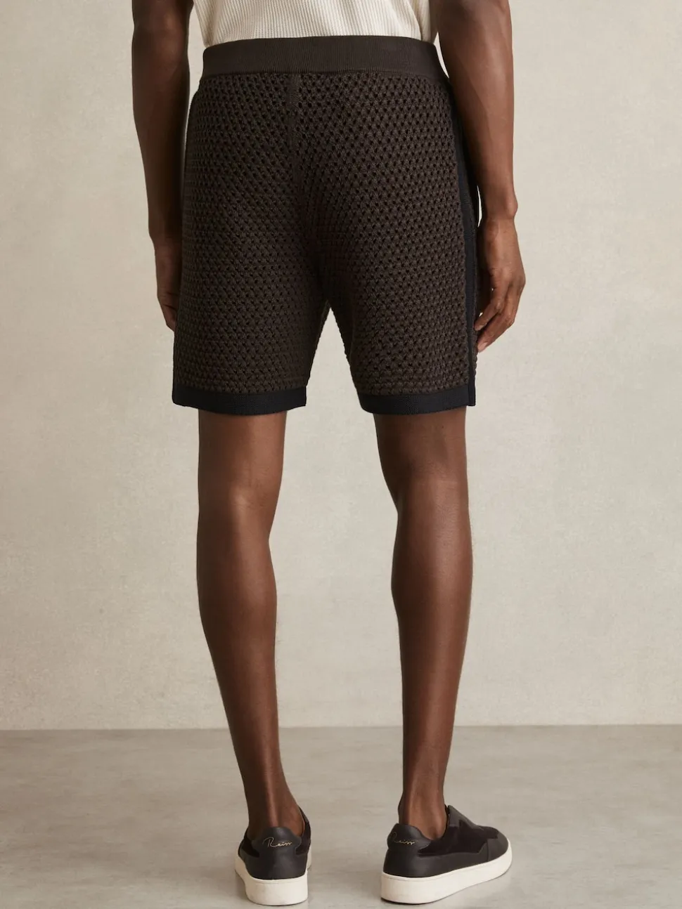 Reiss Chocolate/Navy Butler Cotton-Blend Crochet Shorts