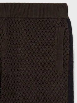 Reiss Chocolate/Navy Butler Cotton-Blend Crochet Shorts