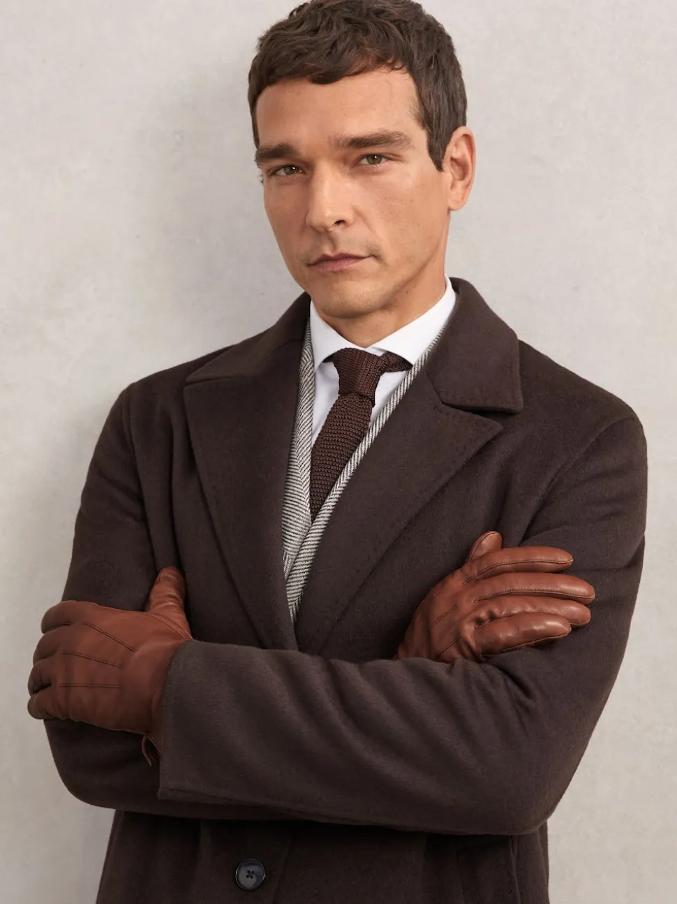 Reiss Cognac Monty Nappa Leather Gloves
