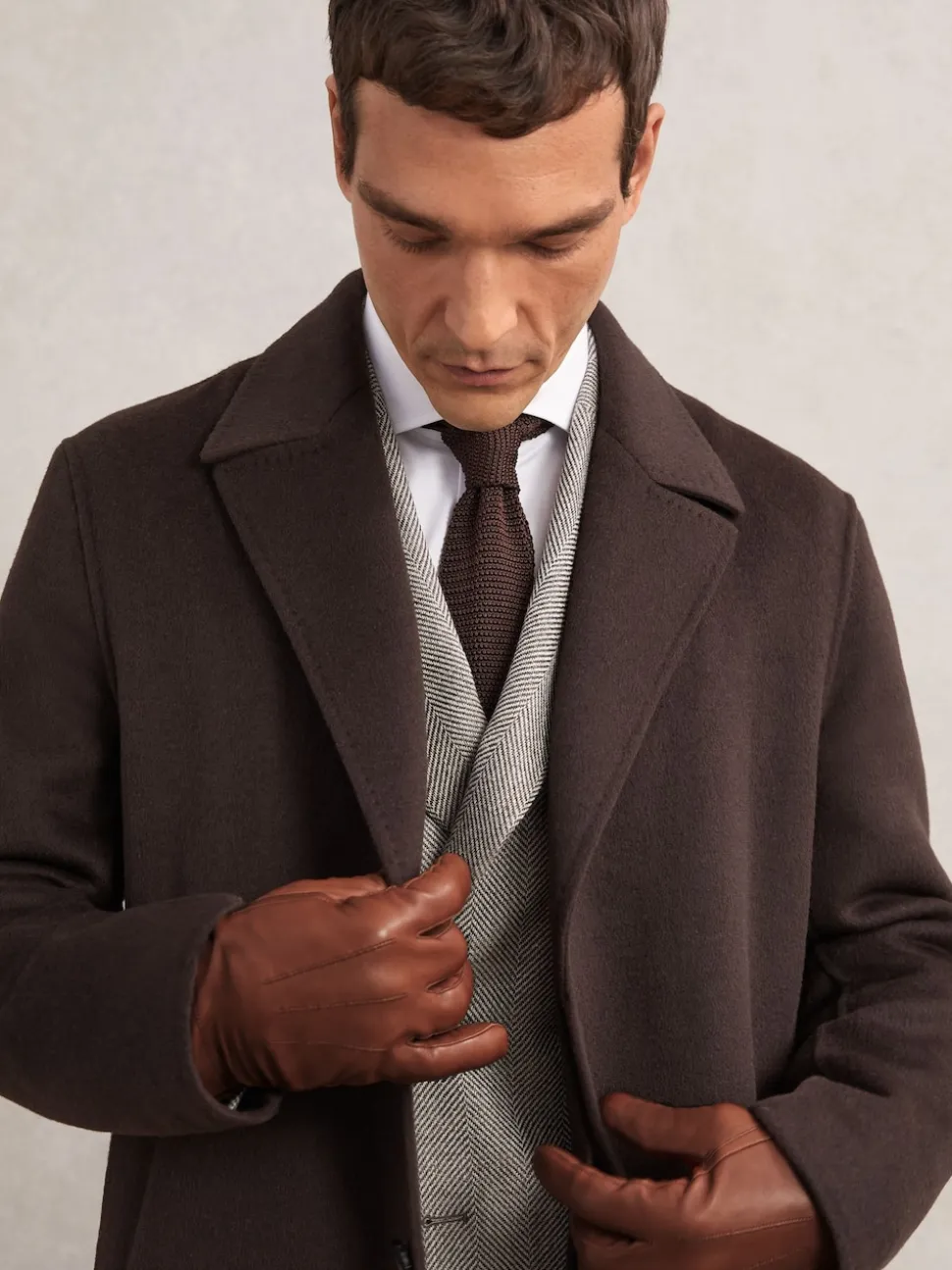 Reiss Cognac Monty Nappa Leather Gloves