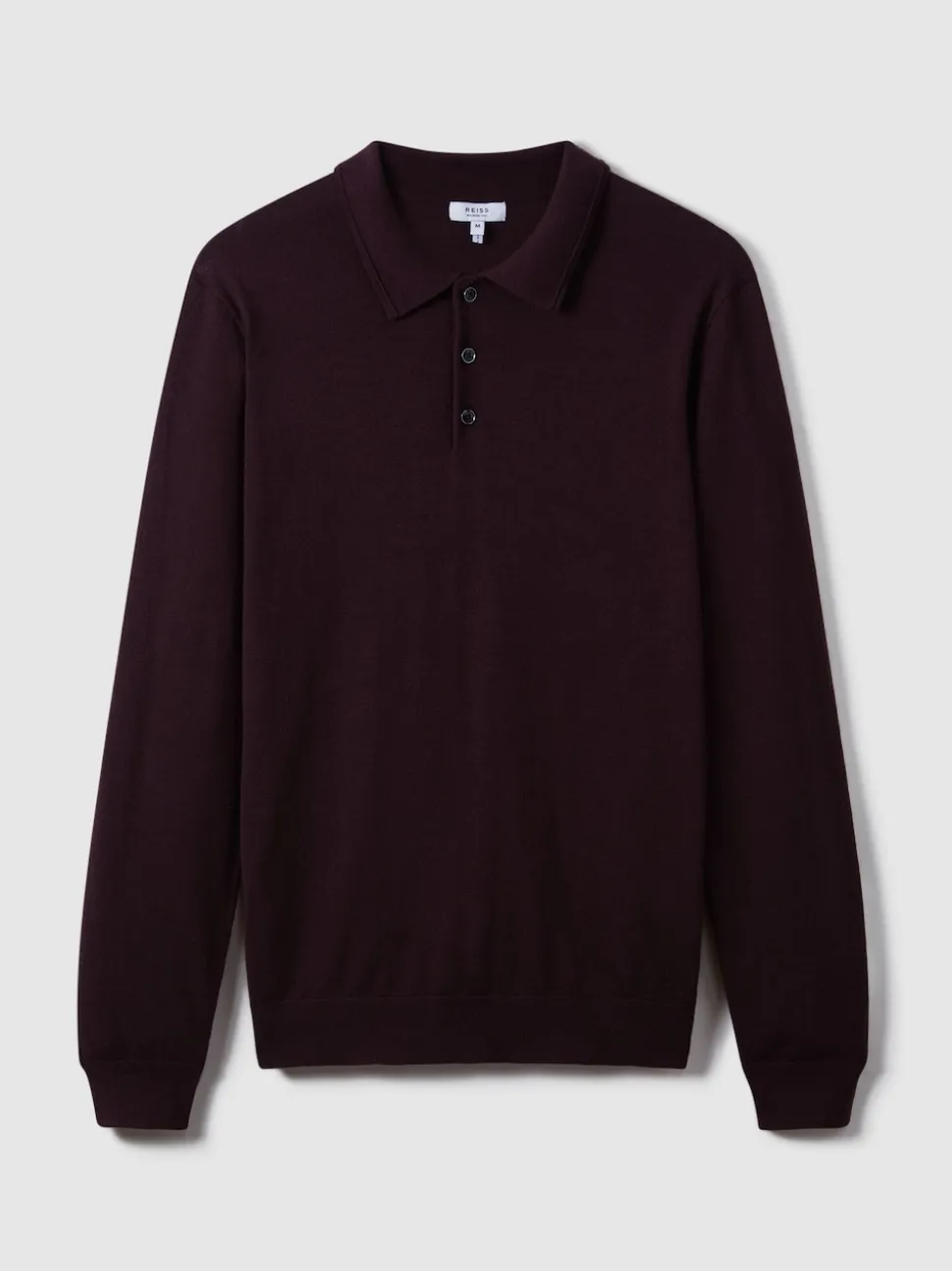 Reiss Dark Bordeaux Trafford Merino Wool Long-Sleeve Polo Shirt