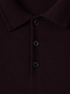 Reiss Dark Bordeaux Trafford Merino Wool Long-Sleeve Polo Shirt