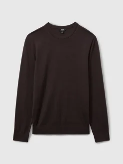 Reiss Dark Bordeaux Wessex Merino Wool Crew Neck Jumper