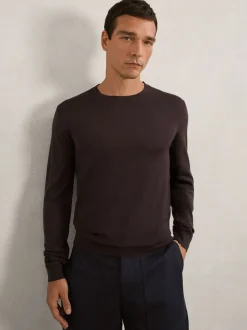 Reiss Dark Bordeaux Wessex Merino Wool Crew Neck Jumper