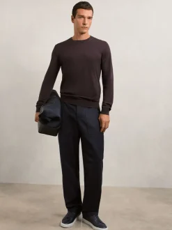 Reiss Dark Bordeaux Wessex Merino Wool Crew Neck Jumper