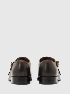 Reiss Dark Brown Amalfi Leather Double Monk Strap Shoes