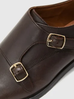 Reiss Dark Brown Amalfi Leather Double Monk Strap Shoes