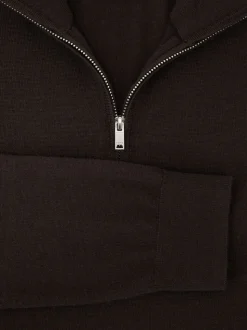 Reiss Dark Brown Blackhall Merino Wool Half-Zip Funnel Neck Jumper
