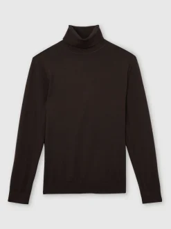 Reiss Dark Brown Caine Slim Fit Merino Wool Roll Neck Jumper