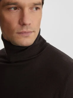 Reiss Dark Brown Caine Slim Fit Merino Wool Roll Neck Jumper