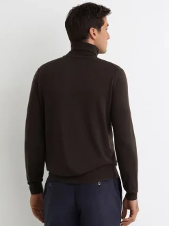Reiss Dark Brown Caine Slim Fit Merino Wool Roll Neck Jumper
