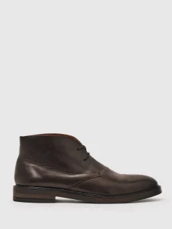 Reiss Dark Brown Clarkson Leather Lace-Up Chukka Boots