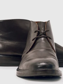 Reiss Dark Brown Clarkson Leather Lace-Up Chukka Boots