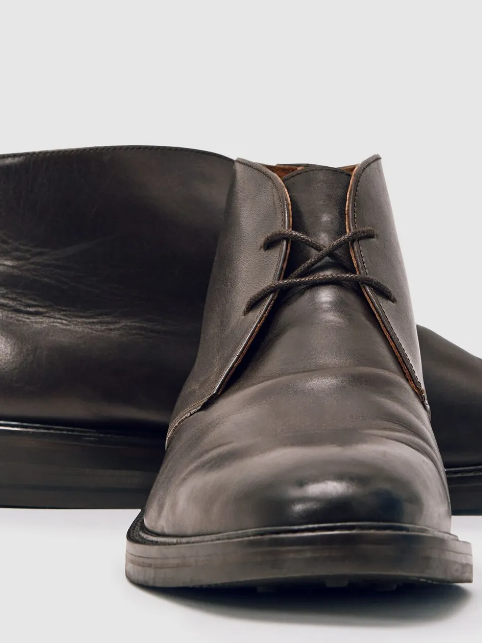 Reiss Dark Brown Clarkson Leather Lace-Up Chukka Boots