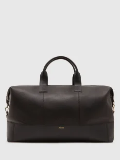 Reiss Dark Brown Colton Micro-Grain Leather Weekend Bag