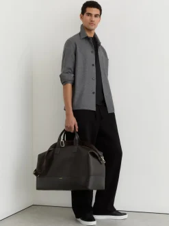 Reiss Dark Brown Colton Micro-Grain Leather Weekend Bag