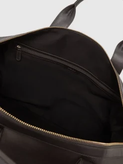 Reiss Dark Brown Colton Micro-Grain Leather Weekend Bag