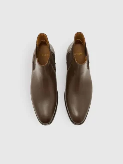 Reiss Dark Brown Elba Leather Chelsea Boots
