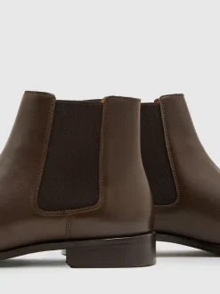 Reiss Dark Brown Elba Leather Chelsea Boots