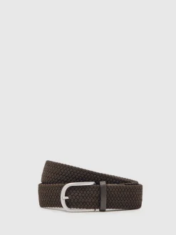Reiss Dark Brown Elmont Basket Weave Belt