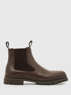 Reiss Dark Brown Huxley Leather Chelsea Boots