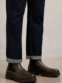 Reiss Dark Brown Huxley Leather Chelsea Boots