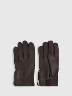 Reiss Dark Brown Iowa Leather Zip-Side Gloves