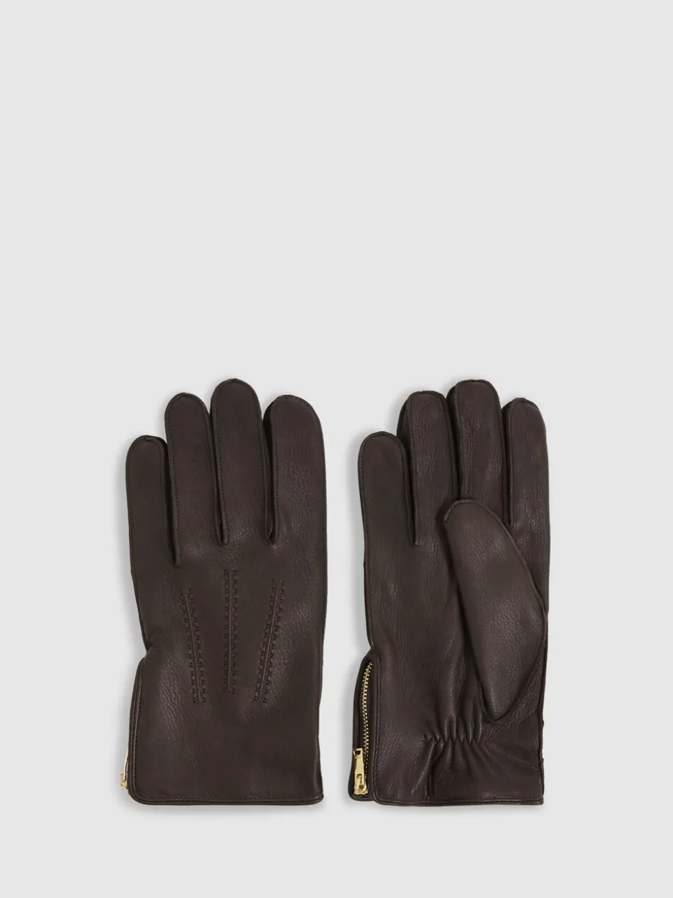 Reiss Dark Brown Iowa Leather Zip-Side Gloves
